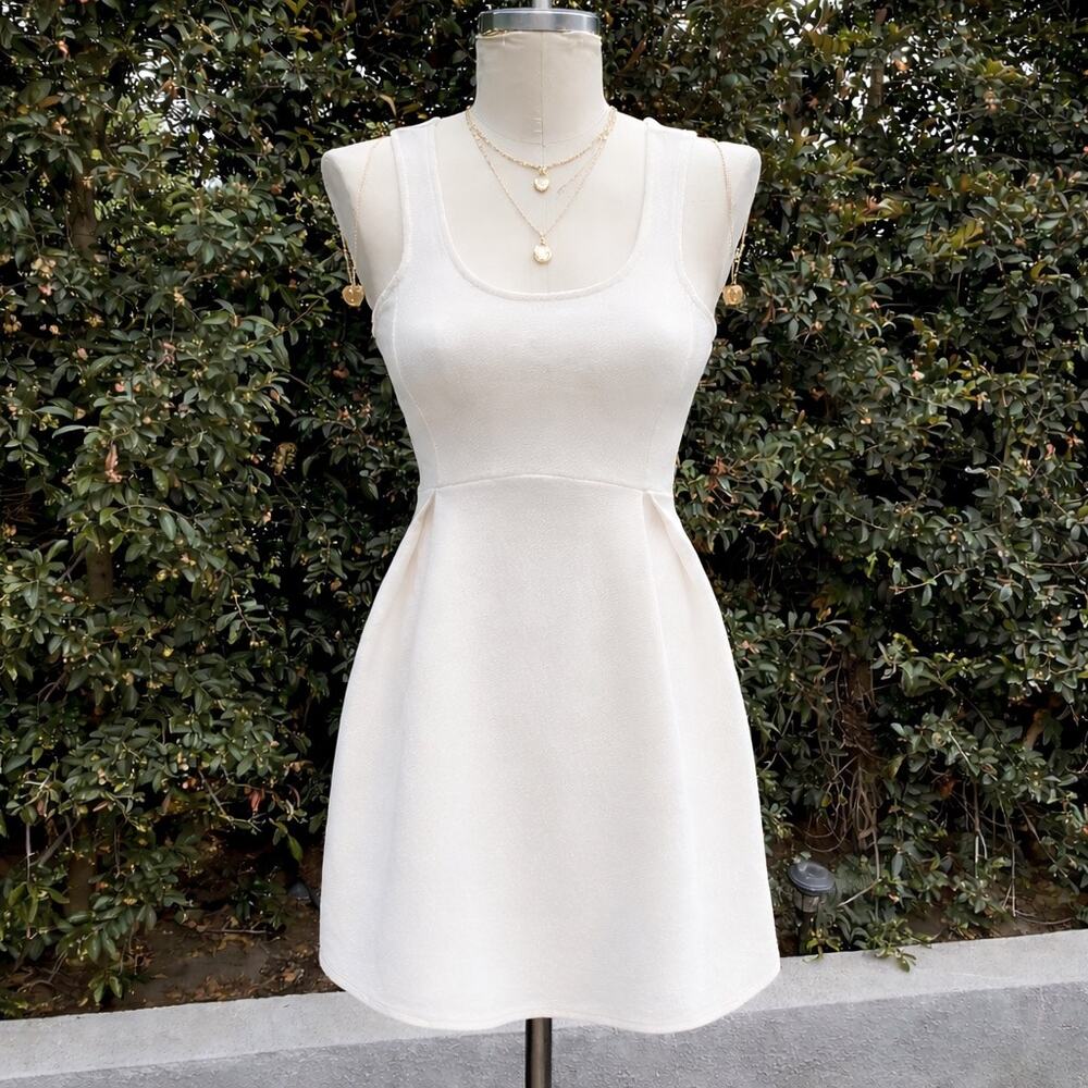 Vintage Y2K Event Cream Mini Flare Tank Dress Women’s Small USA Made